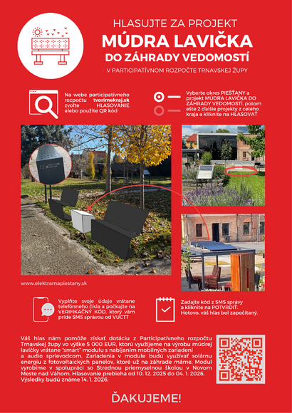 Solárna lavička v Piešťanoch s našou podporou.